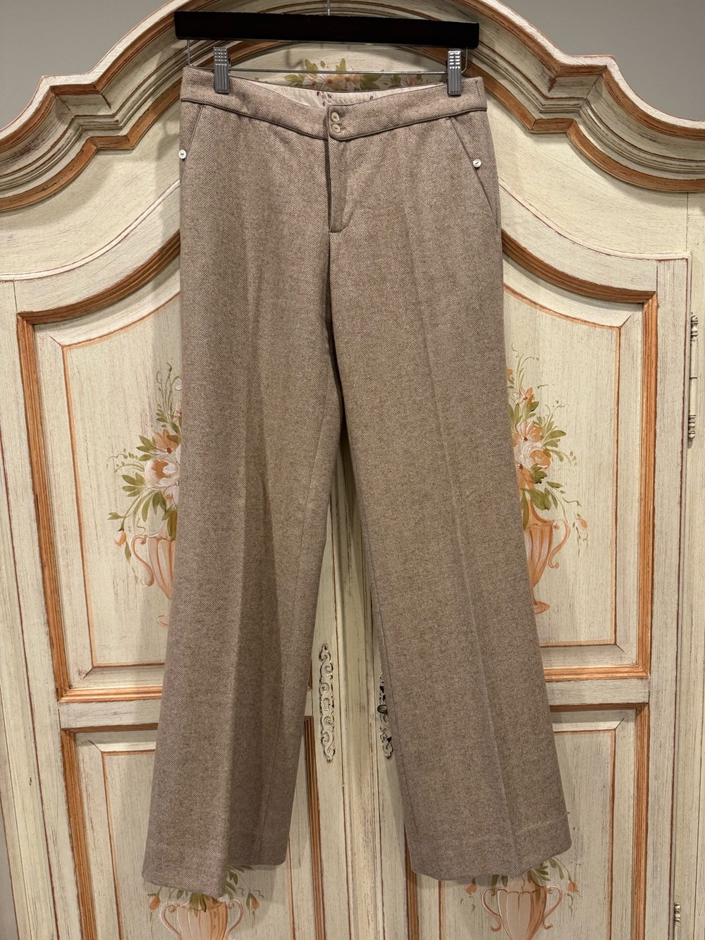 Y2K Rebecca Taylor Wool Herringbone Wide Leg Trousers Pants Size 2